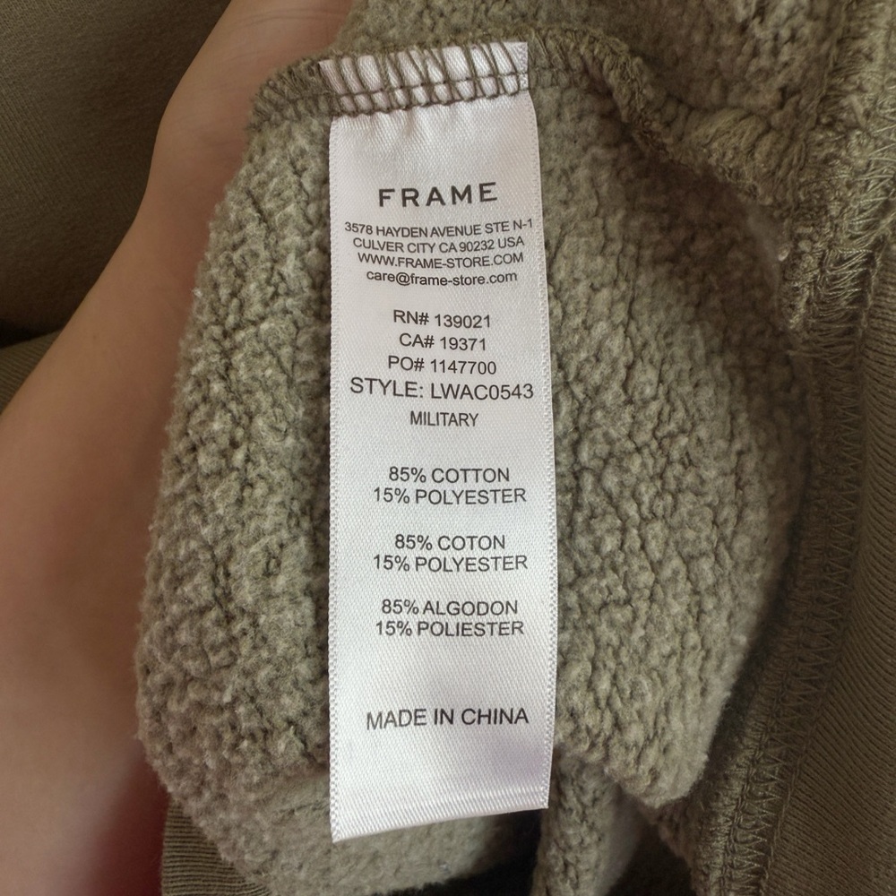 FRAME Military Green Quarter Zip Long Sleeve Sweatshirt Size Small - Picture 4 of 6